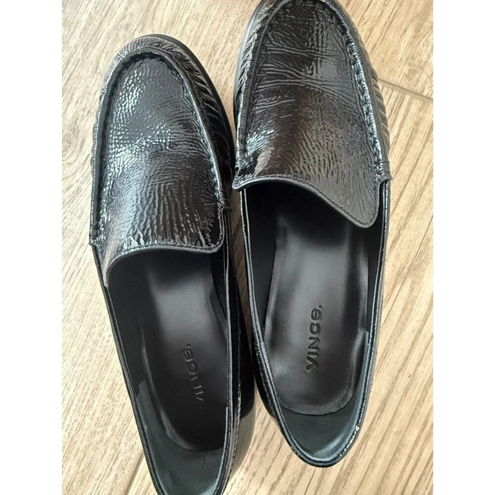 Vince Nora Black Patent Leather Slip-On Loafers 7.5